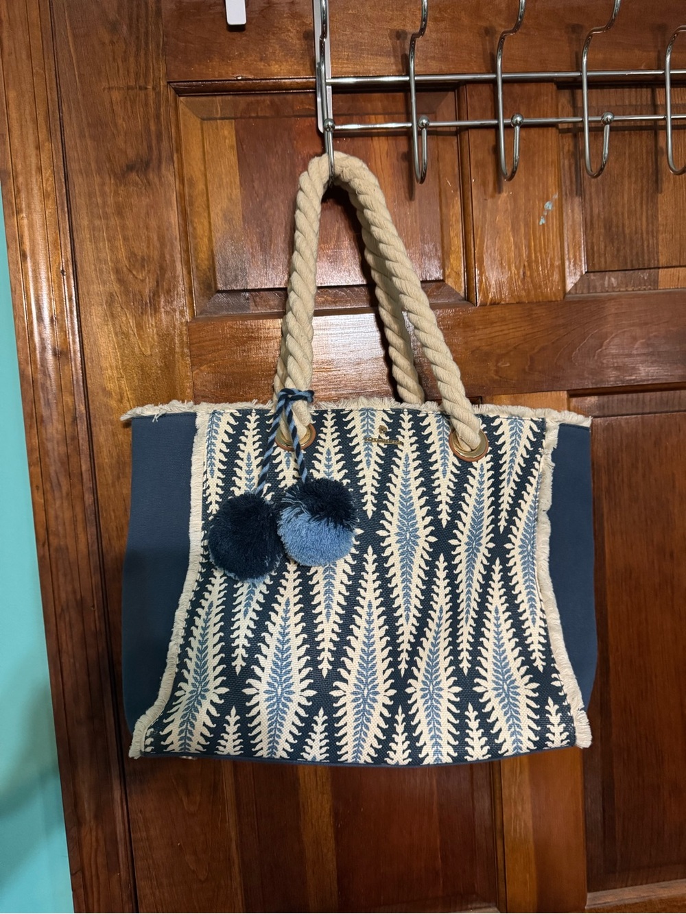 Spartina 449 Navy and Cream Woven Rope-Handle Tote